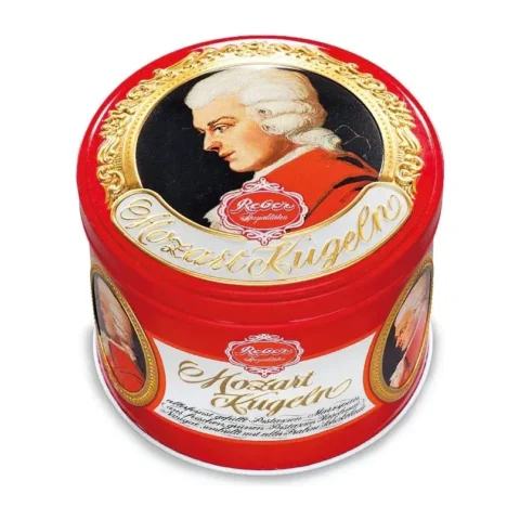 Reber Mozart Подарочный набор конфет марципан в шоколаде в жестяной банке 15 шт в коробке 300 г